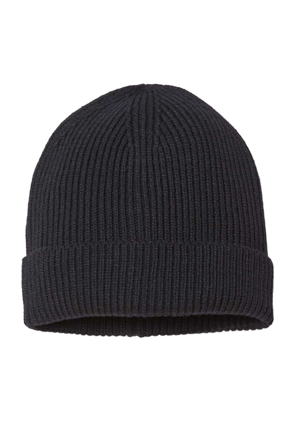 Atlantis Headwear ANDY Mens Sustainable Fine Rib Cuffed Beanie Black Flat Front