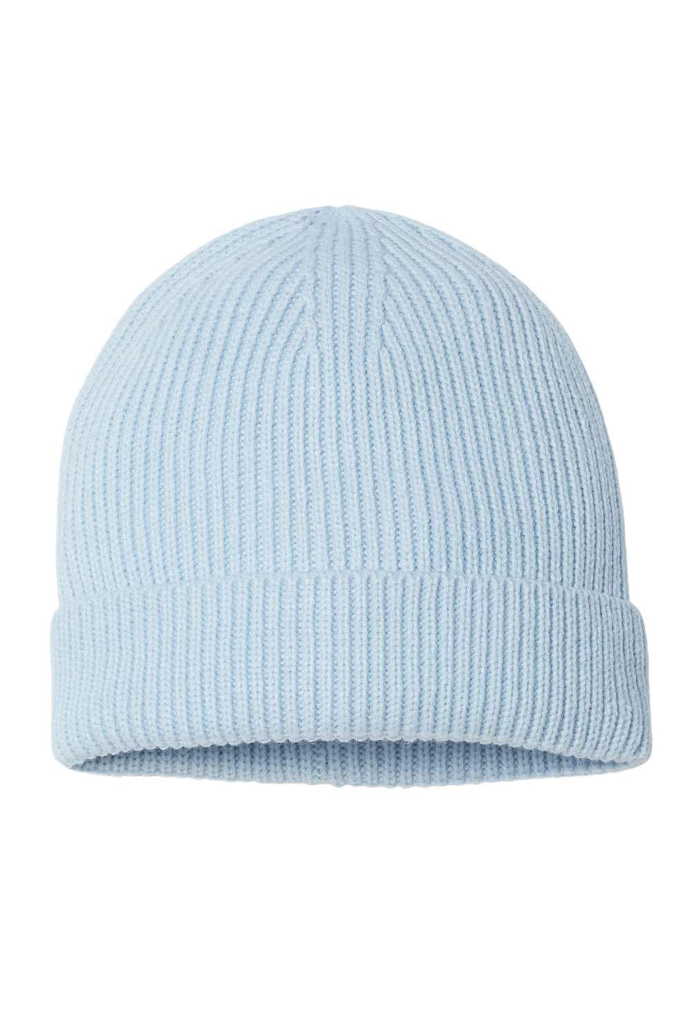 Atlantis Headwear ANDY Mens Sustainable Fine Rib Cuffed Beanie Light Blue Flat Front