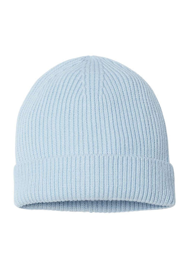 Atlantis Headwear ANDY Mens Sustainable Fine Rib Cuffed Beanie Light Blue Flat Front