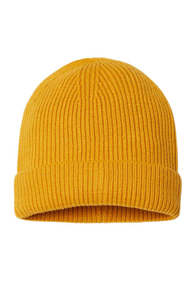 Atlantis Headwear ANDY Mens Sustainable Fine Rib Cuffed Beanie Mustard Yellow Flat Front