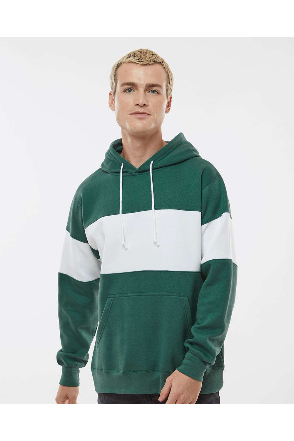 MV Sport 22709 Mens Classic Fleece Colorblocked Hooded Sweatshirt Hoodie Mallard Green Model Front