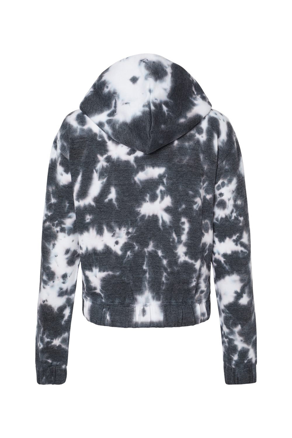 MV Sport W23718 Womens Sueded Fleece Tie-Dye Crop Hooded Sweatshirt Hoodie Charcoal Grey Flat Back