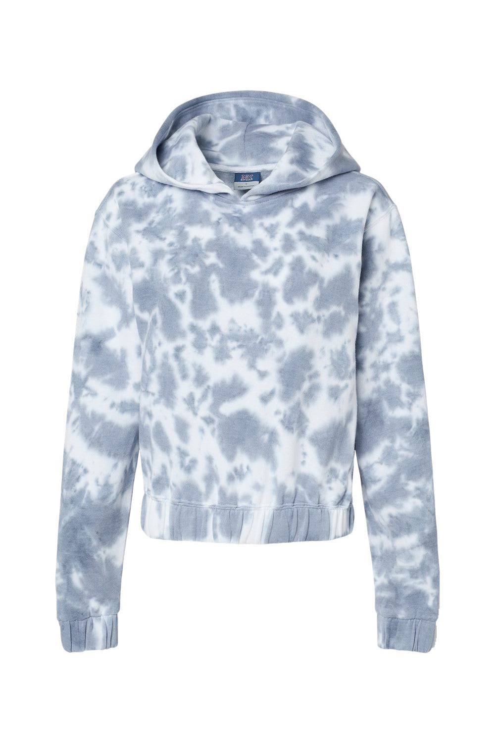 MV Sport W23718 Womens Sueded Fleece Tie-Dye Crop Hooded Sweatshirt Hoodie Stonewashed Blue Flat Front