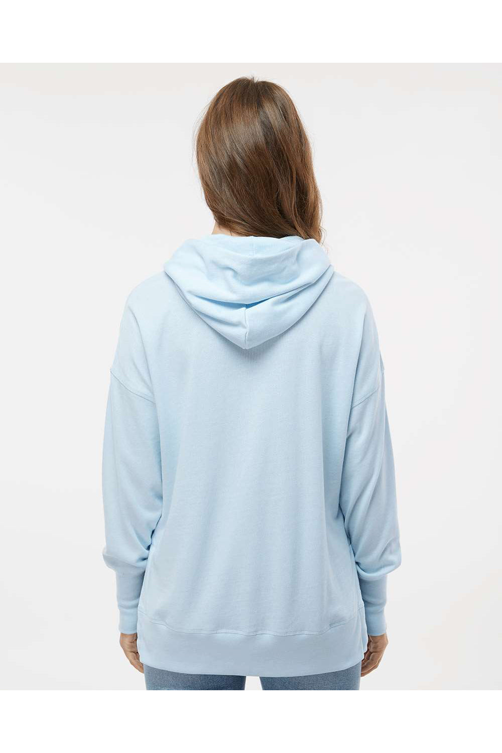 MV Sport W23720 Womens French Terry Hooded Sweatshirt Hoodie Arctic Blue Model Back