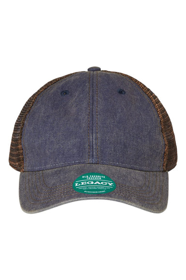 Legacy OFA Mens Old Favorite Trucker Hat Navy Blue/Brown Flat Front