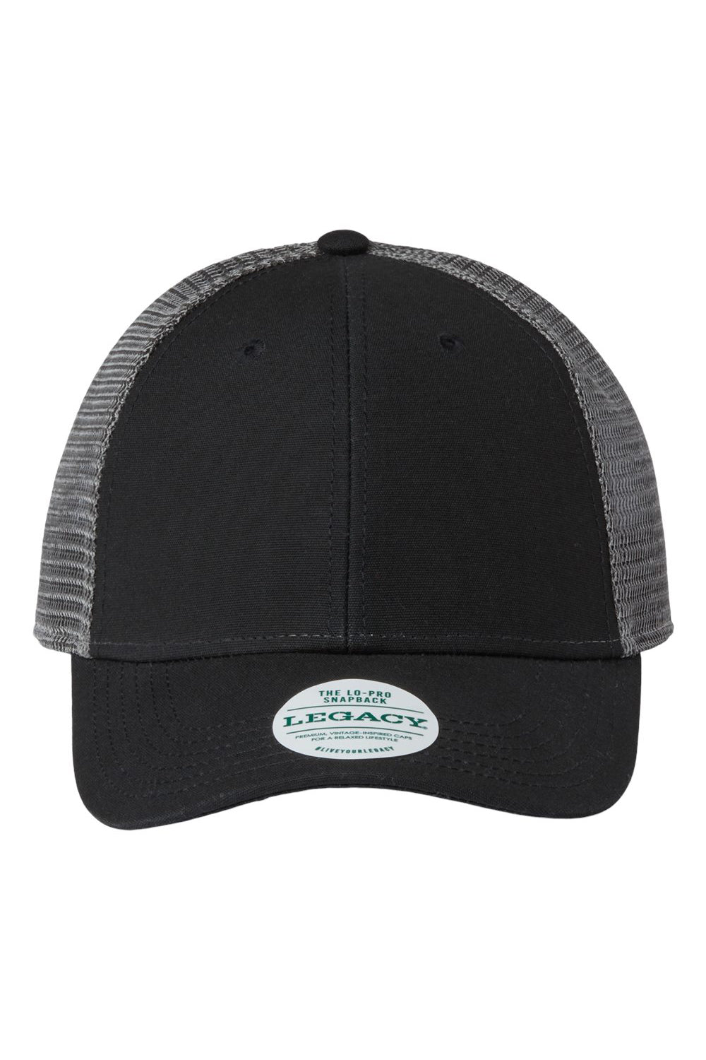 Legacy LPS Mens Lo Pro Snapback Trucker Hat Black/Dark Grey Flat Front