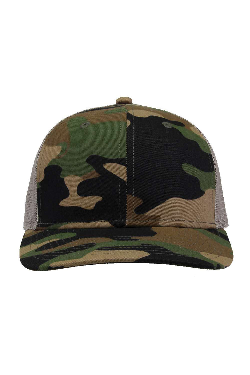 The Game GB452C Mens Everyday Camo Trucker Hat Woodland/Khaki Flat Front