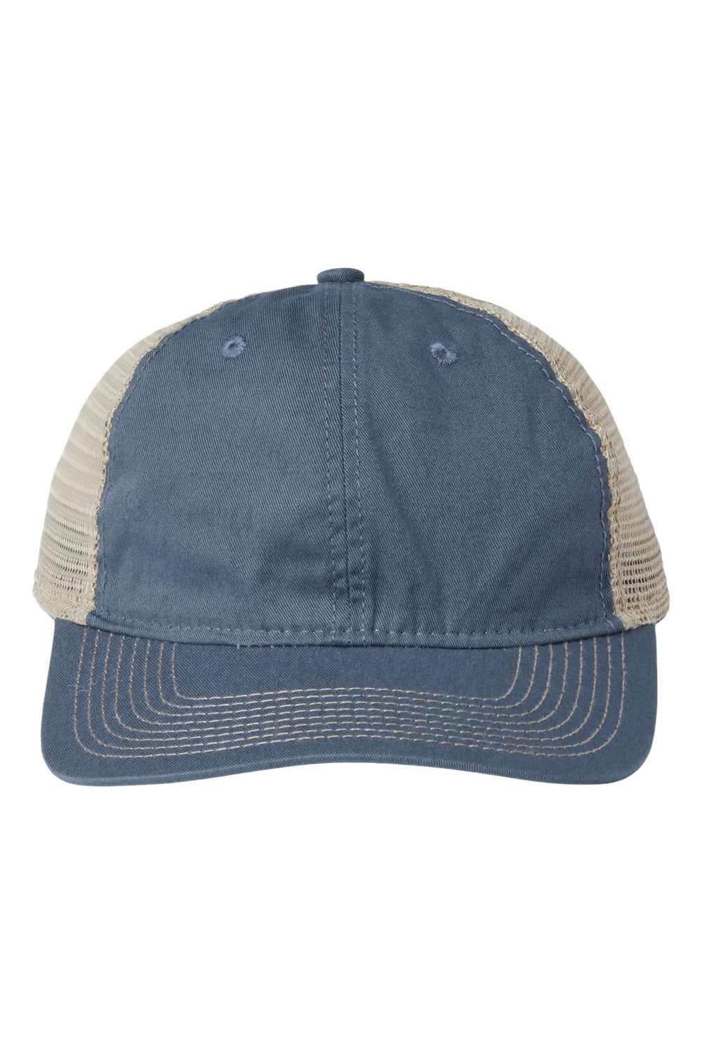 The Game GB880 Mens Soft Trucker Hat Marine Blue/Khaki Flat Front