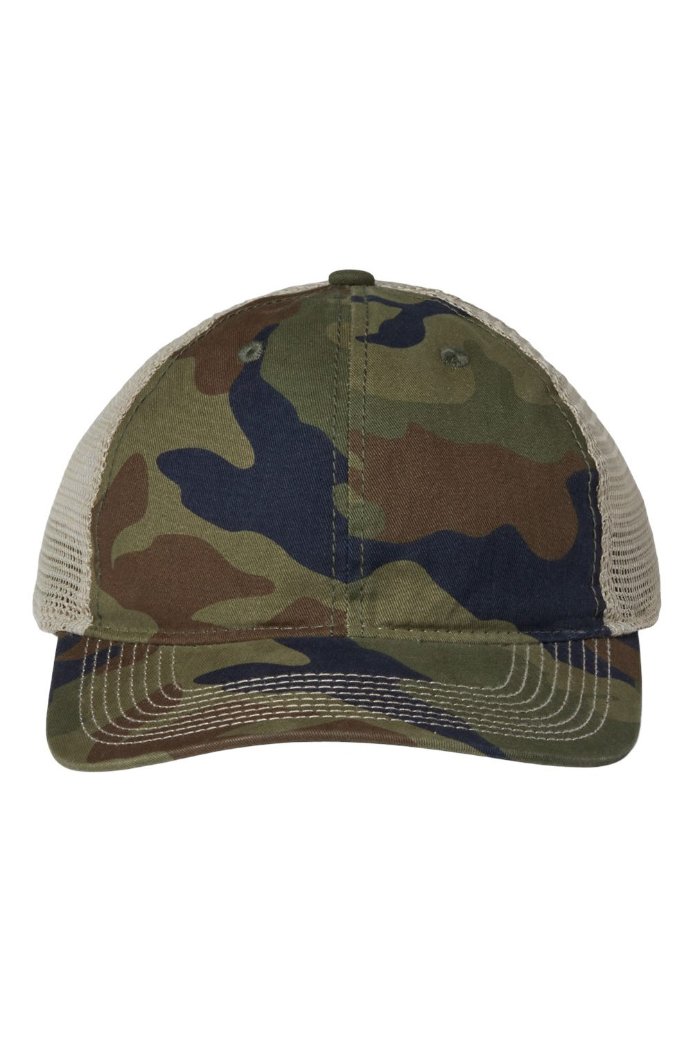 The Game GB880 Mens Soft Trucker Hat Woodland/Khaki Flat Front