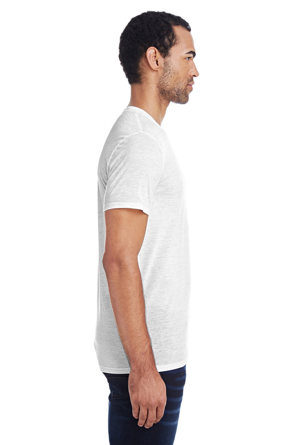 Threadfast Apparel 104A Mens Blizzard Jersey Short Sleeve Crewneck T-Shirt White Model Side