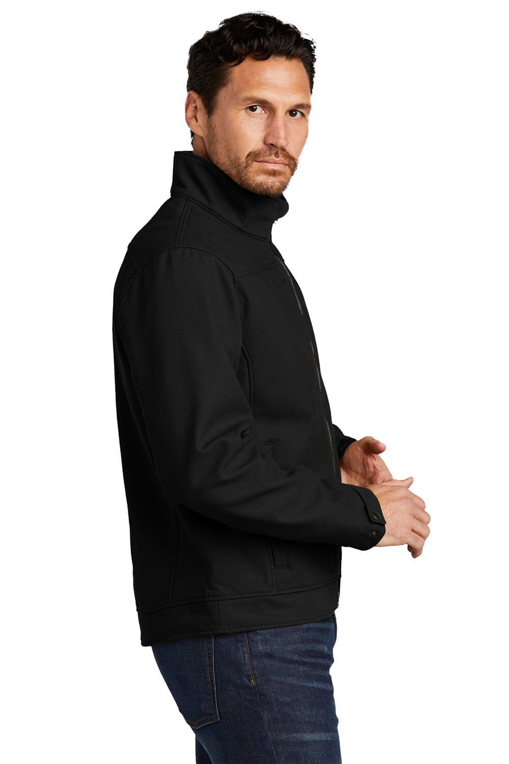 CornerStone CSJ60 Mens Duck Cloth Water Resistant Full Zip Jacket Black Model Side