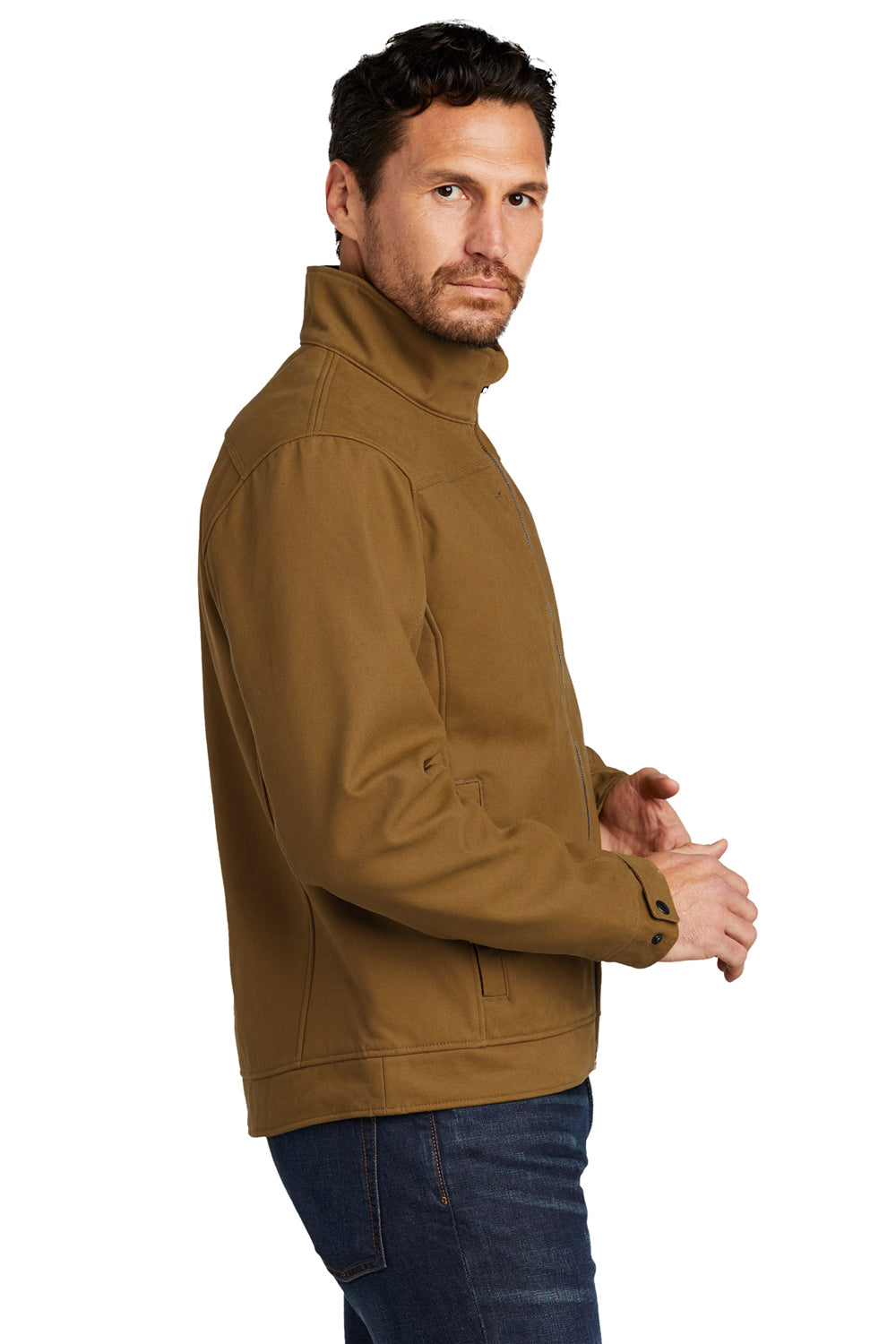 CornerStone CSJ60 Mens Duck Cloth Water Resistant Full Zip Jacket Duck Brown Model Side