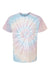 Dyenomite 200MS Mens Spiral Tie Dyed Short Sleeve Crewneck T-Shirt Desert Rainbow Flat Front