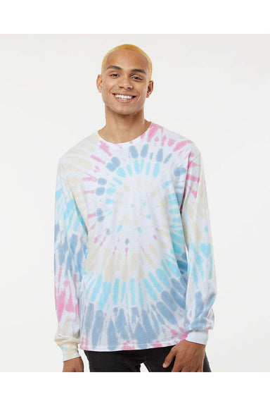 Dyenomite 240MS Mens Spiral Tie Dyed Long Sleeve Crewneck T-Shirt Wanderlust Model Front