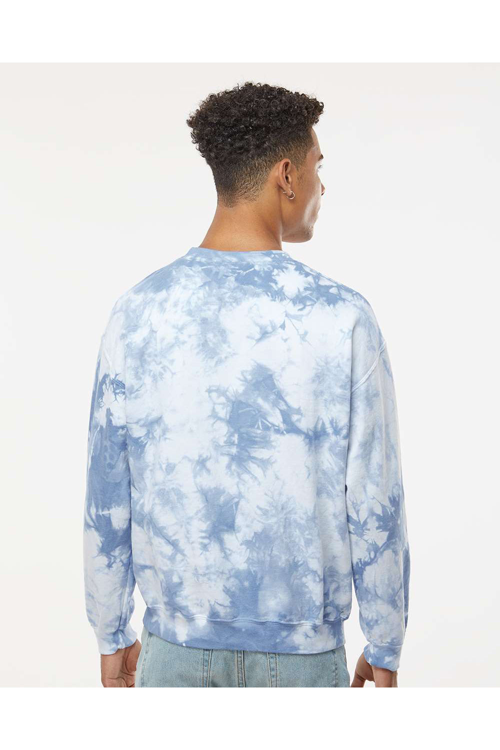 Dyenomite 681VR Mens Tie Dyed Crewneck Sweatshirt Cloudy Sky Crystal Model Back