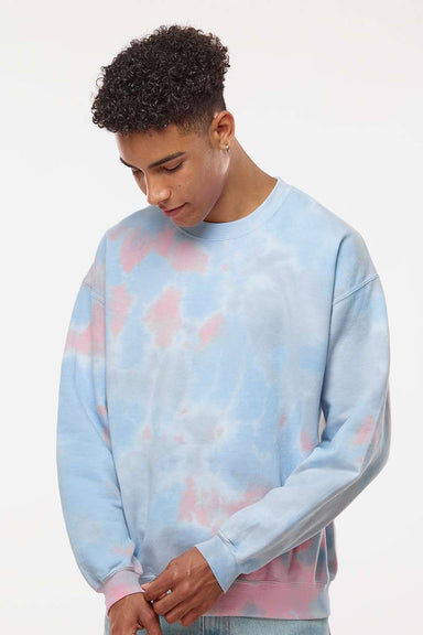 Dyenomite 681VR Mens Tie Dyed Crewneck Sweatshirt Coral Dream Model Front