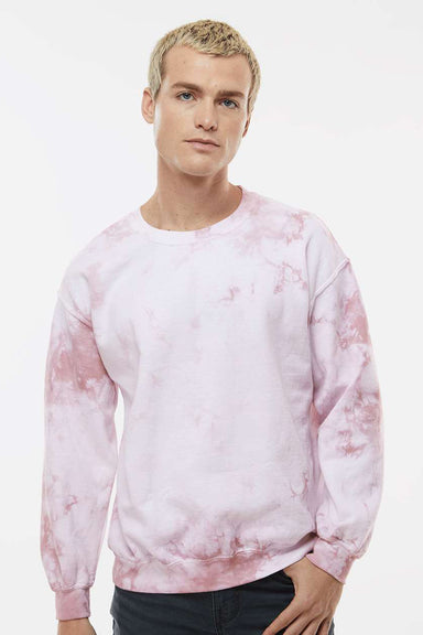 Dyenomite 681VR Mens Tie Dyed Crewneck Sweatshirt Rose Crystal Model Front
