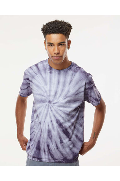 Dyenomite 200CY Mens Cyclone Pinwheel Tie Dyed Short Sleeve Crewneck T-Shirt Blackberry Model Front