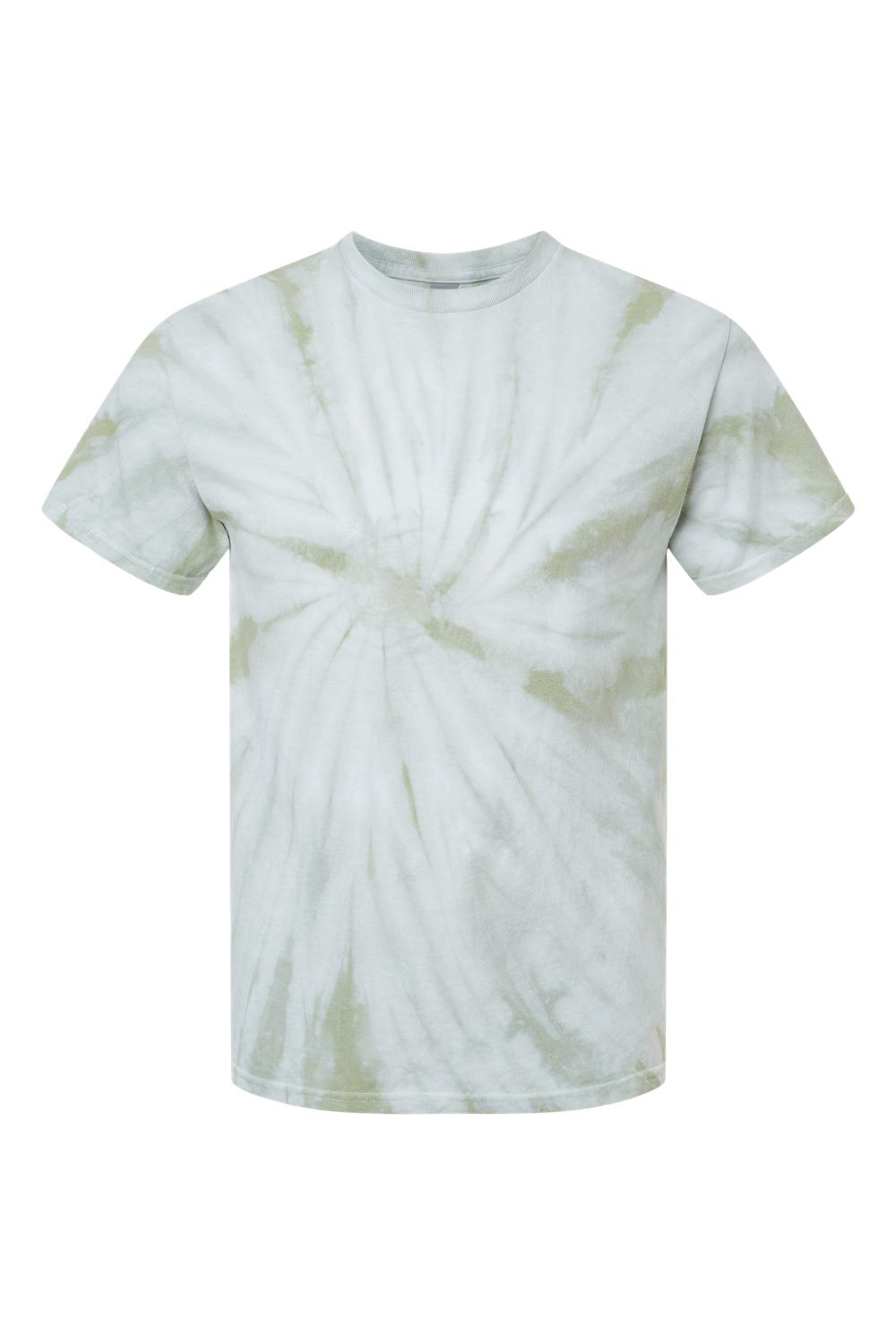 Dyenomite 200CY Mens Cyclone Pinwheel Tie Dyed Short Sleeve Crewneck T-Shirt Olive Oil Flat Front