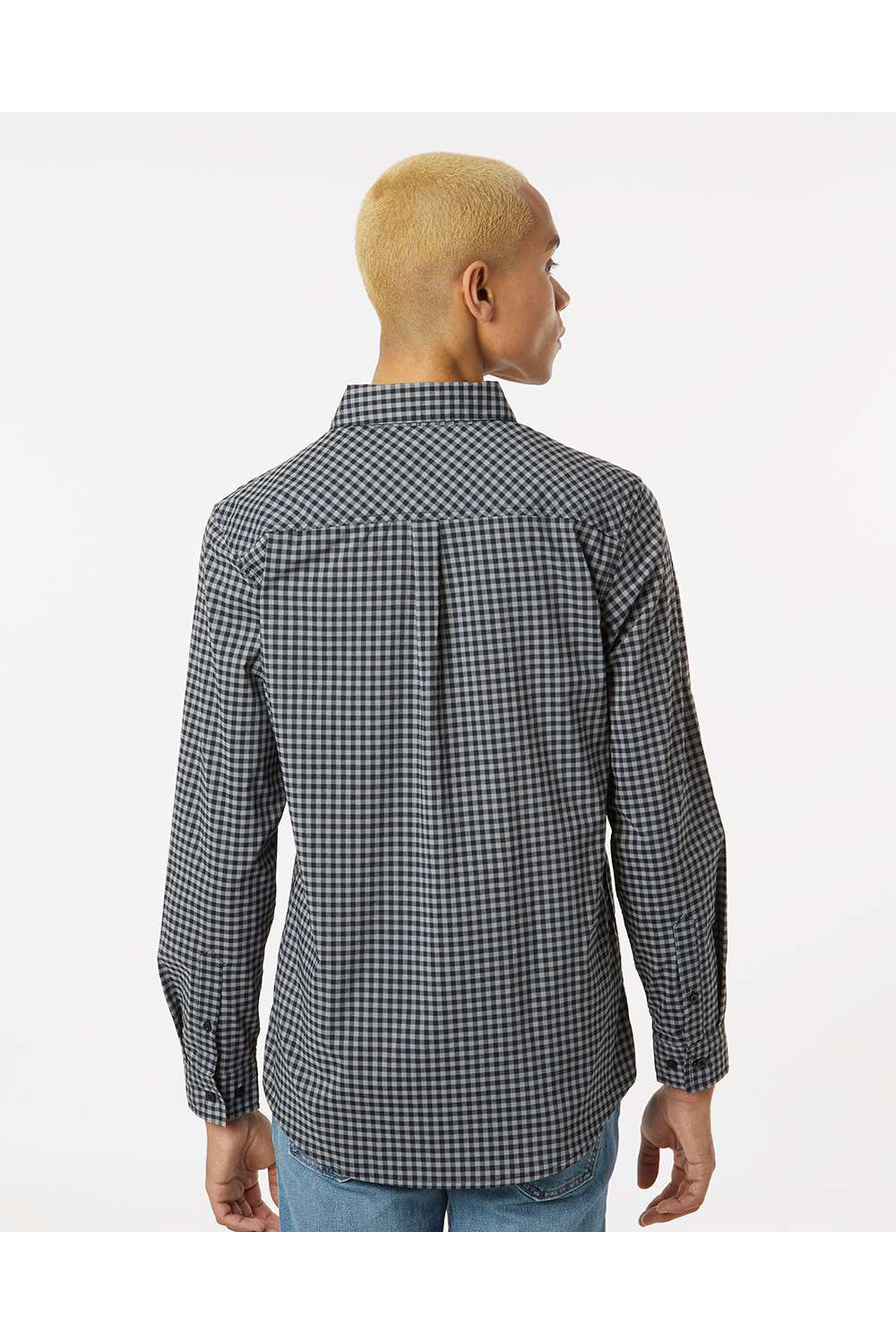 Burnside 3291 Mens Burn Long Sleeve Button Down Shirt Grey/Black Model Back