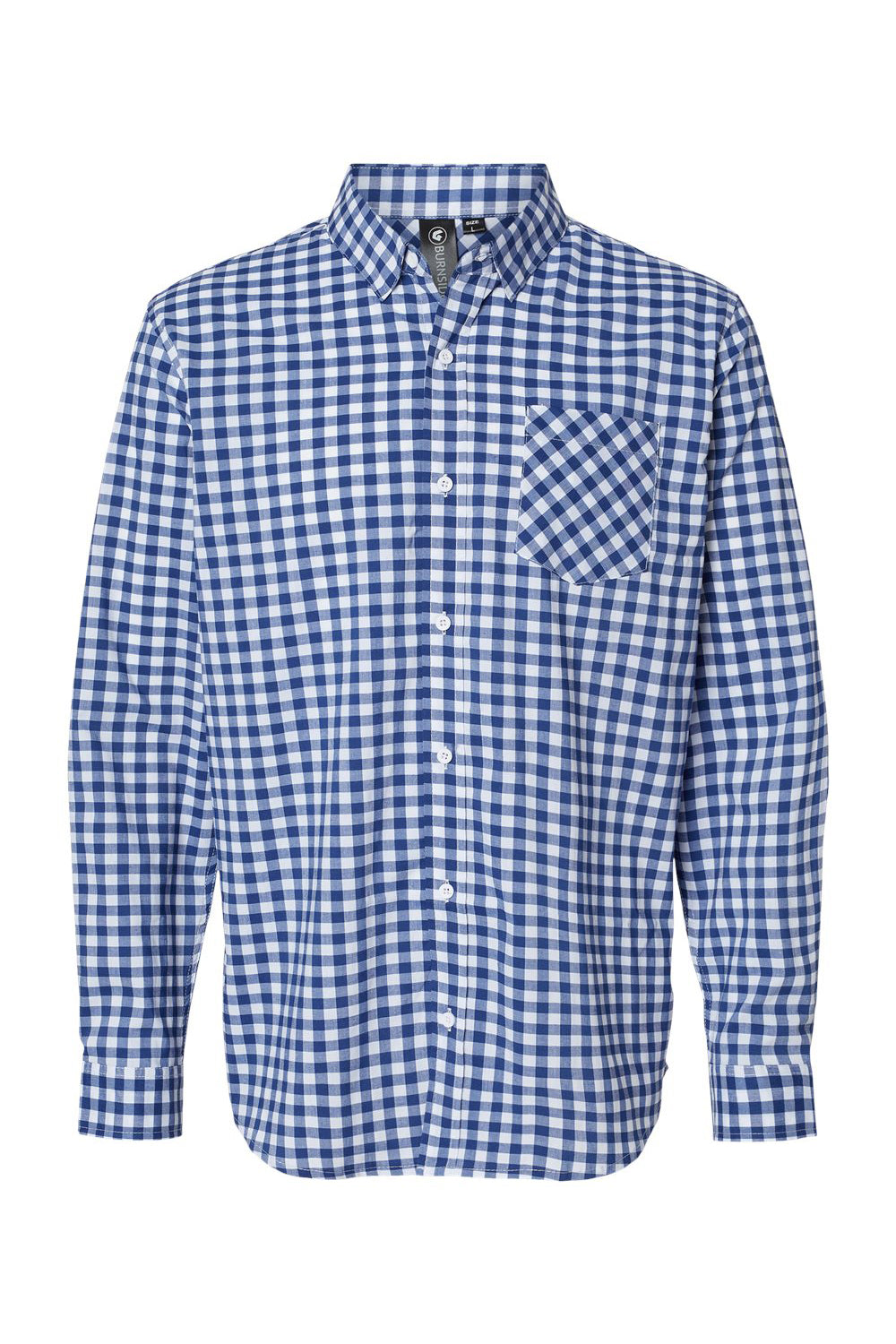 Burnside 3291 Mens Burn Long Sleeve Button Down Shirt Navy Blue/White Gingham Flat Front