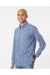 Burnside 3291 Mens Burn Long Sleeve Button Down Shirt Navy Blue/White Gingham Model Side