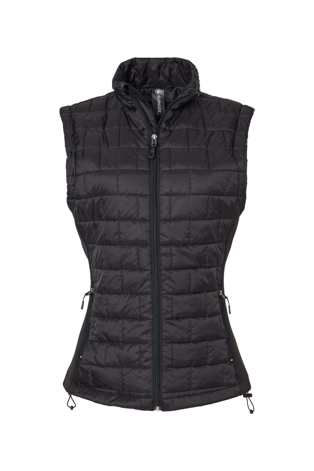 Burnside 5703 Womens Element Full Zip Puffer Vest Black Flat Front