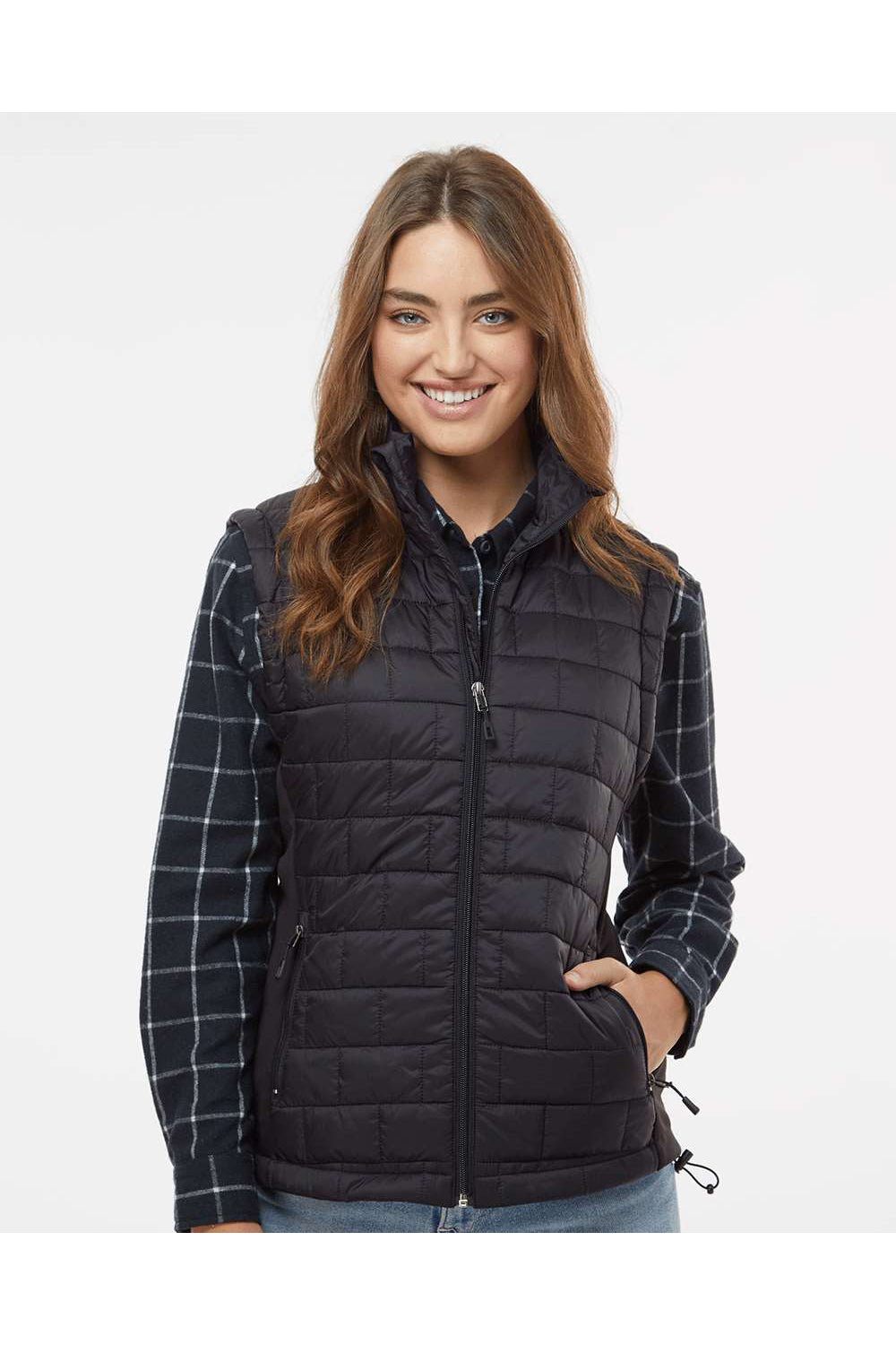 Burnside 5703 Womens Element Full Zip Puffer Vest Black Model Front