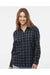 Burnside 5215 Womens Boyfriend Flannel Long Sleeve Button Down Shirt Navy Blue/White Model Front