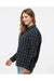 Burnside 5215 Womens Boyfriend Flannel Long Sleeve Button Down Shirt Navy Blue/White Model Side