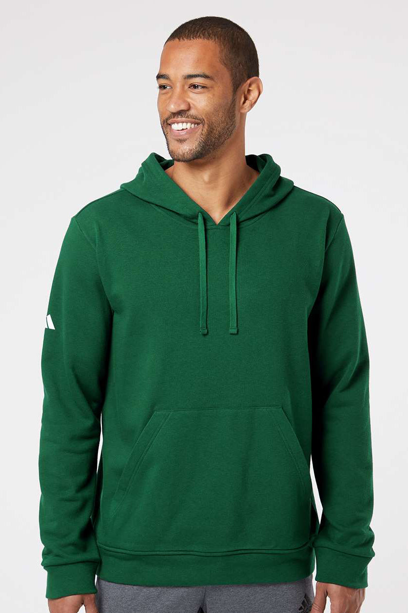 Adidas A432 Mens Fleece Hooded Sweatshirt Hoodie Collegiate Green Model Front