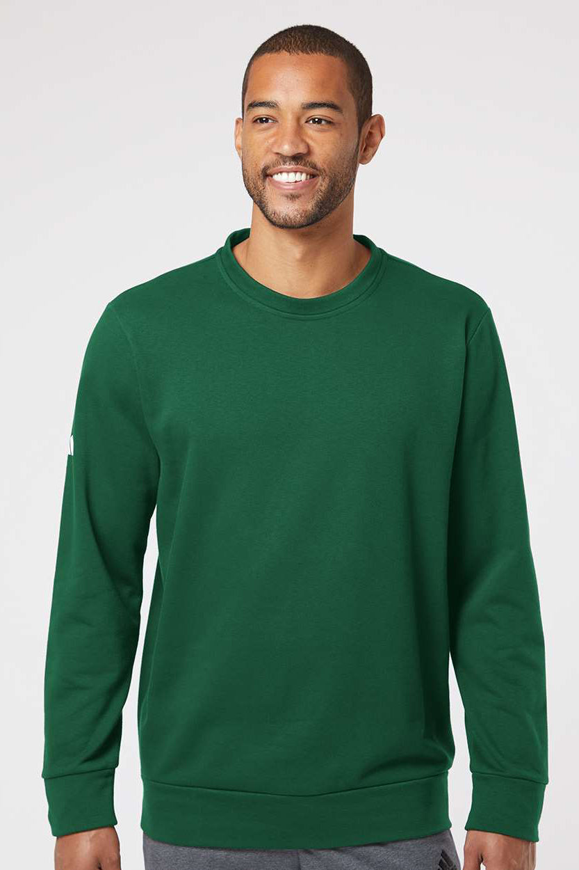 Adidas A434 Mens Fleece Crewneck Sweatshirt Collegiate Green Model Front