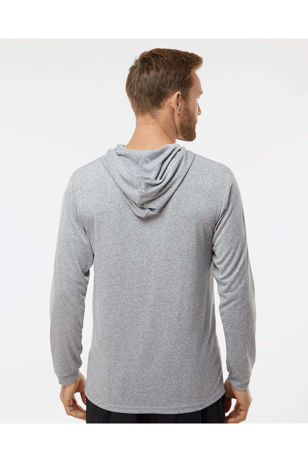 Paragon 220 Mens Bahama Performance Long Sleeve Hooded T-Shirt Hoodie Heather Grey Model Back