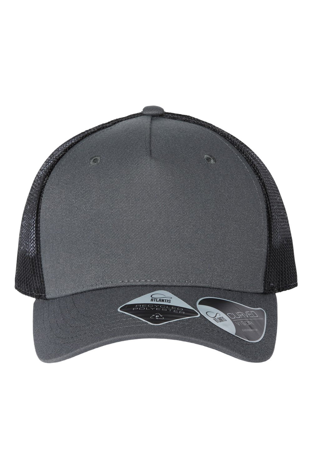 Atlantis Headwear ZION Mens Sustainable Snapback Trucker Hat Dark Grey/Black Flat Front