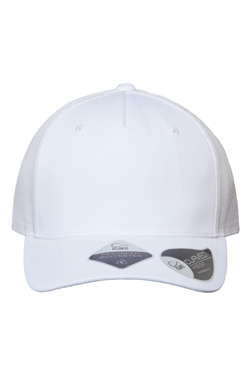 Atlantis Headwear ZION Mens Sustainable Snapback Trucker Hat White/White Flat Front