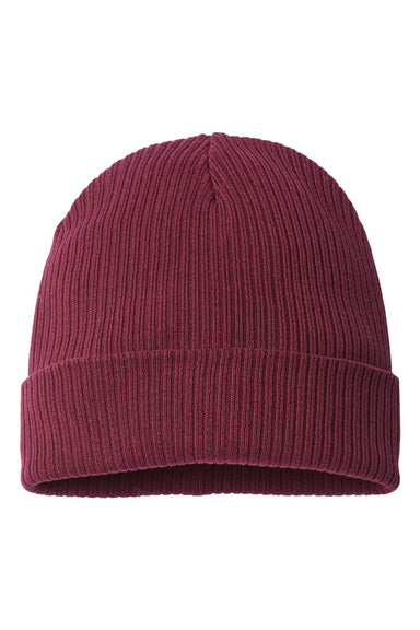 Atlantis Headwear NELSON Mens Sustainable Cuffed Beanie Burgundy Flat Front