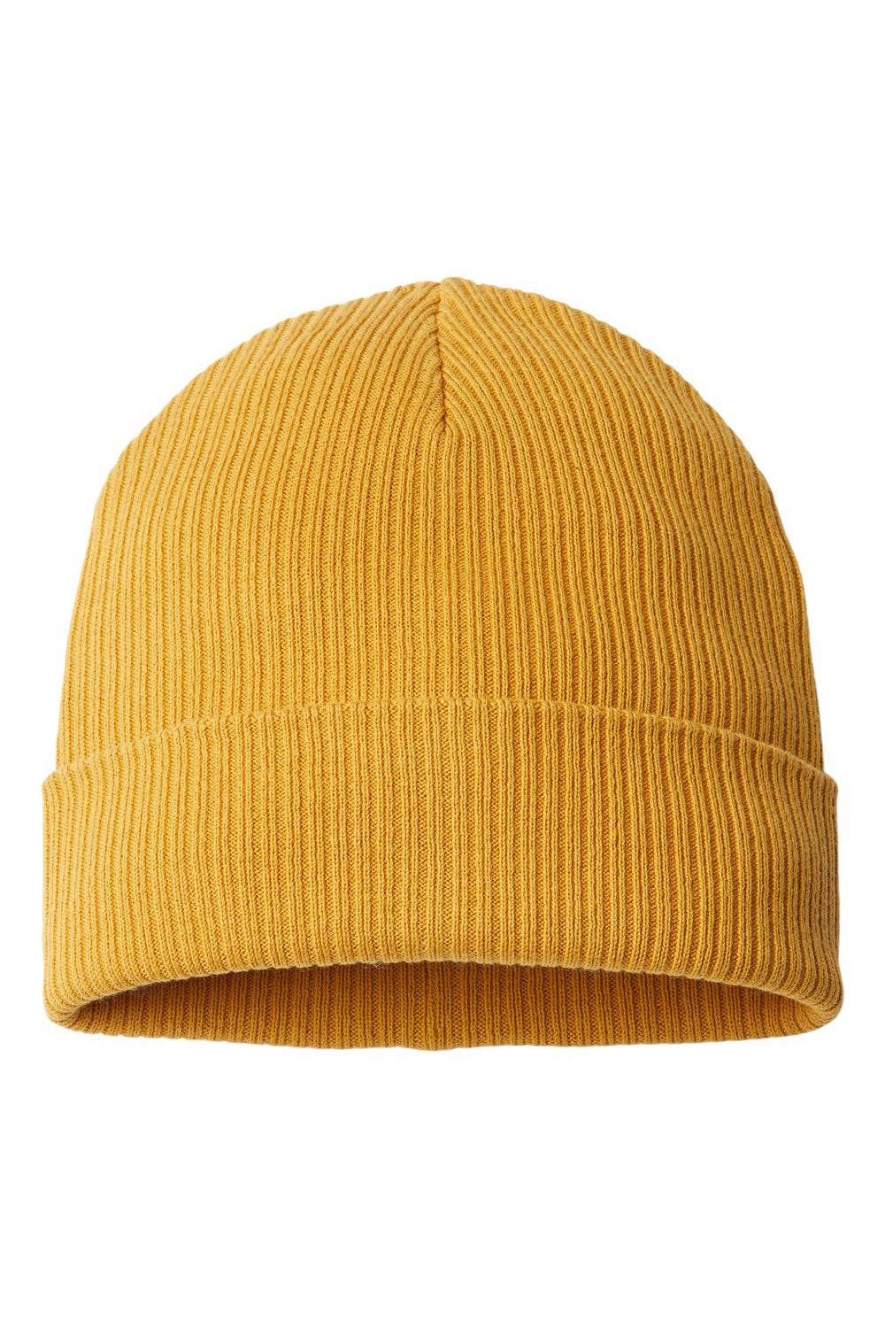 Atlantis Headwear NELSON Mens Sustainable Cuffed Beanie Mustard Yellow Flat Front