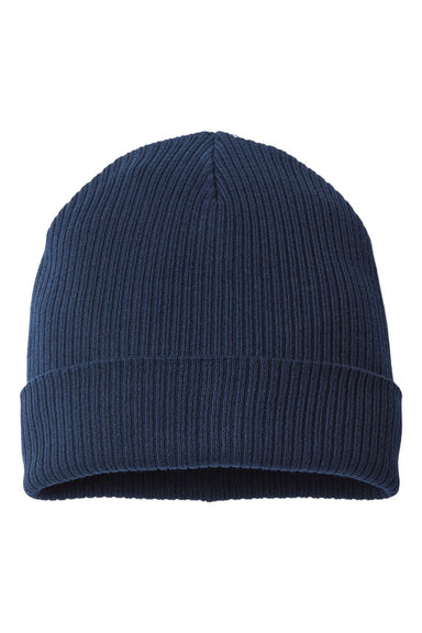 Atlantis Headwear NELSON Mens Sustainable Cuffed Beanie Navy Blue Flat Front