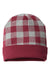 Cap America RKP12 Mens USA Made Plaid Beanie Maroon/Heather Grey Flat Front