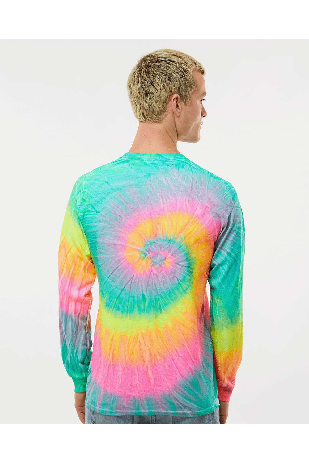 Colortone 2000 Mens Long Sleeve Crewneck T-Shirt Minty Rainbow Model Back