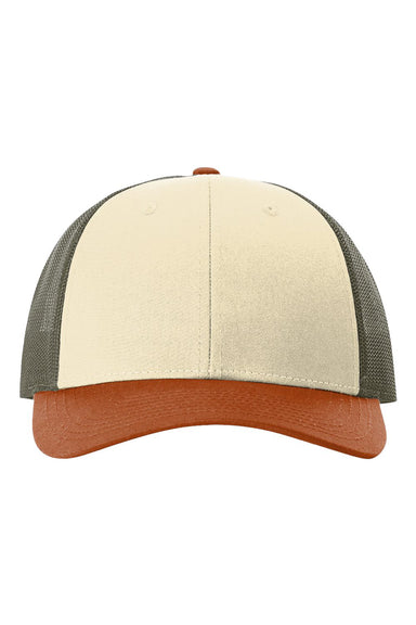Richardson 115 Mens Low Pro Trucker Hat Cream/Loden Green/Dark Orange Flat Front
