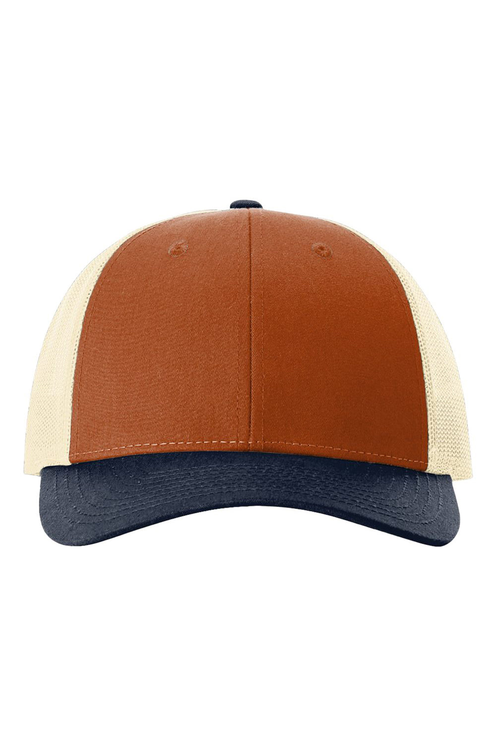 Richardson 115 Mens Low Pro Trucker Hat Dark Orange/Birch/Patriot Blue Flat Front