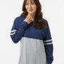Boxercraft Womens Pom Pom Long Sleeve Crewneck T-Shirt - Navy Blue/Oxford Grey - NEW