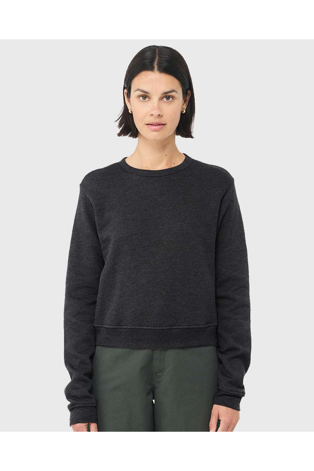 Bella + Canvas 7511 Womens Sponge Fleece Classic Crewneck Sweatshirt Heather Dark Grey Model Front