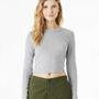 Bella + Canvas Womens Micro Rib Long Sleeve Crewneck T-Shirt - Heather Grey - NEW