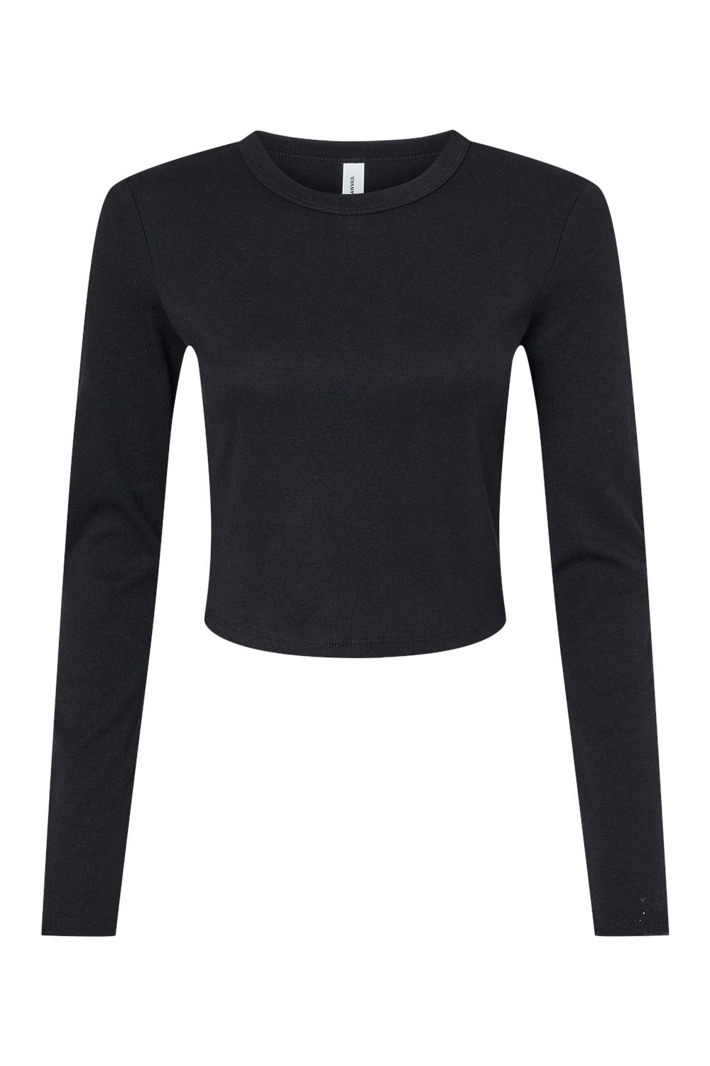 Bella + Canvas 1501 Womens Micro Rib Long Sleeve Crewneck T-Shirt Solid Black Blend Flat Front