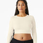 Bella + Canvas Womens Micro Rib Long Sleeve Crewneck T-Shirt - Solid Natural Blend - NEW