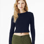 Bella + Canvas Womens Micro Rib Long Sleeve Crewneck T-Shirt - Solid Navy Blue Blend - NEW