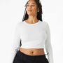 Bella + Canvas Womens Micro Rib Long Sleeve Crewneck T-Shirt - Solid White Blend - NEW