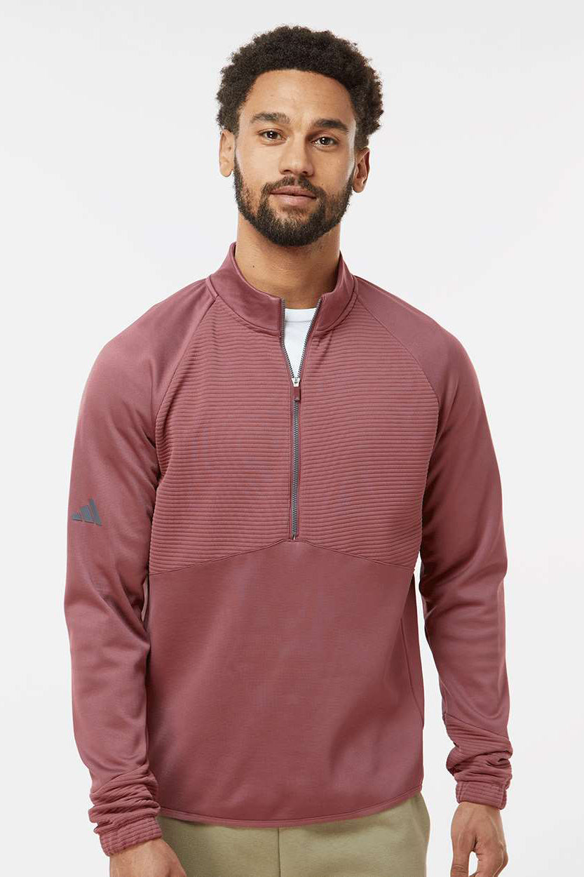 Adidas A587 Mens 1/4 Zip Sweatshirt Quiet Crimson Red Model Front